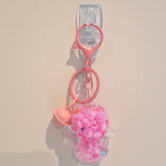 Skullpanda Pink Beaded Liquid Filled Shaker Keychain Bagcharm With Bell, NEW - Picture 3 of 4